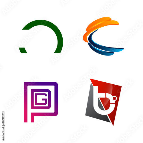 Set of initial letter C, PGD, B, half circle symbol for Business logo design template. Collection of Abstracts modern icons for organization photo