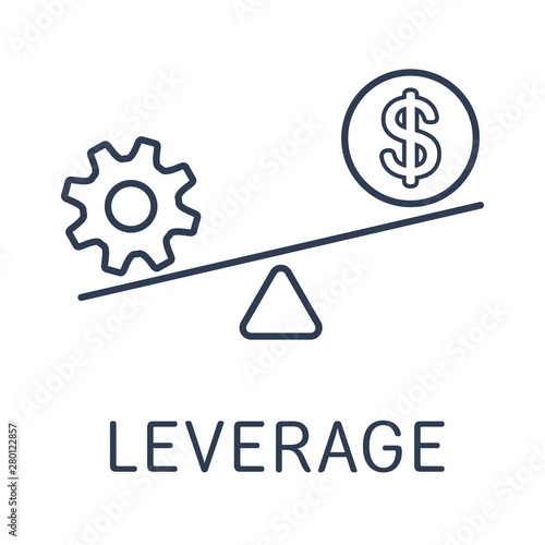 Leverage at Dollar. Financial technology. Vector linear icon, on white background.