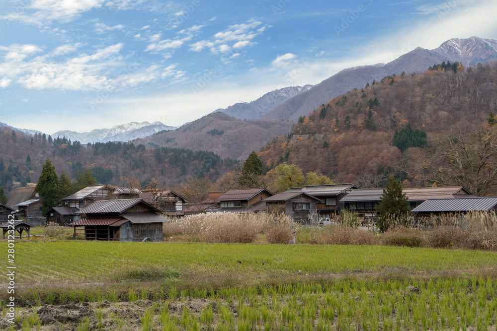 View of Shirakawago village, the heritage village in autumn, Japan