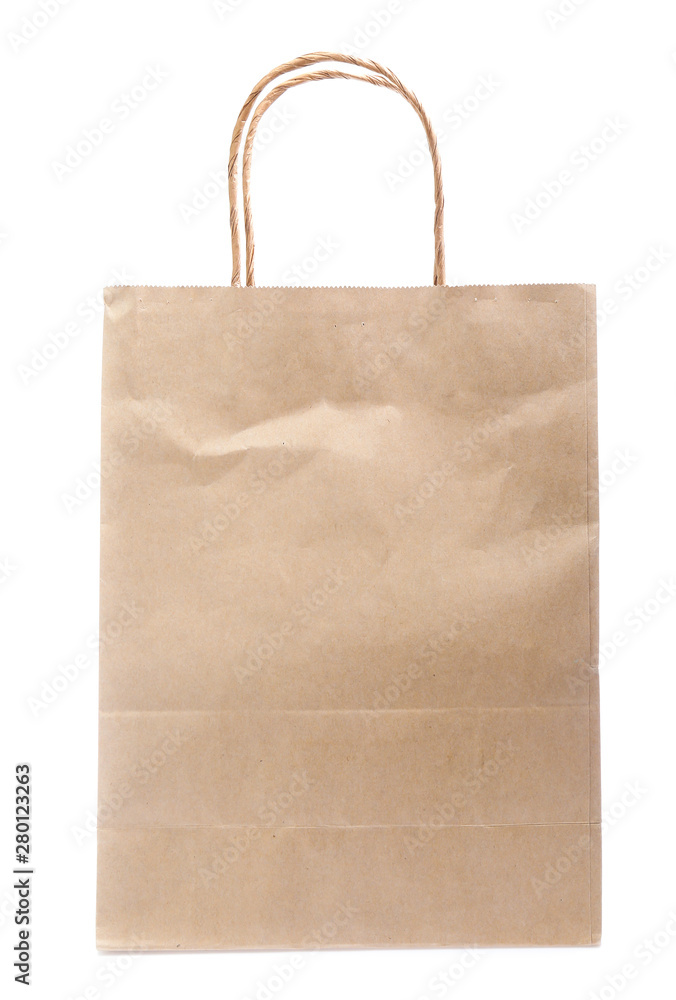 Brown paper bag on white background