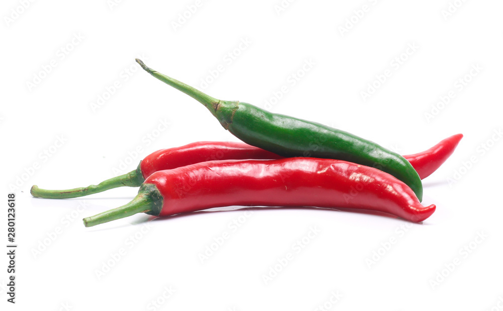 red and green chili pepper on white background