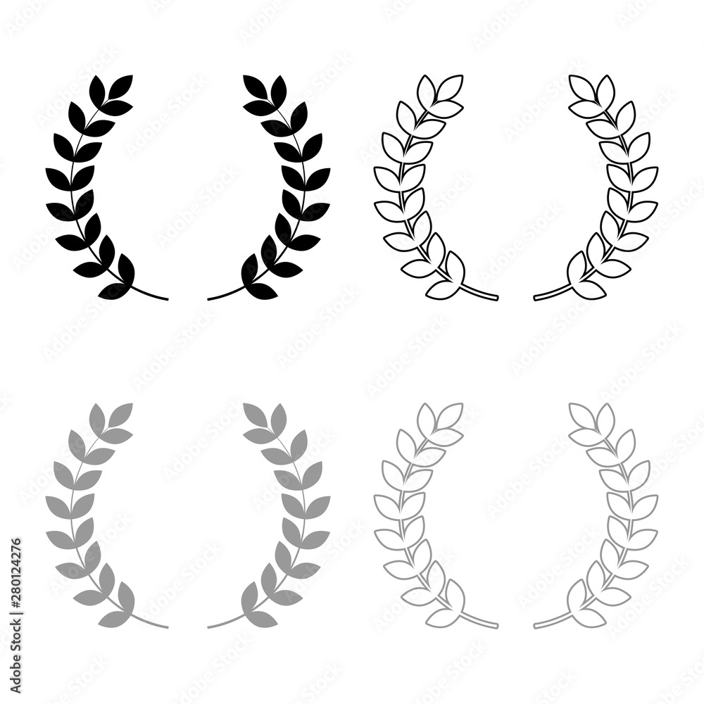 Branch of winner Laurel wreaths Symbol of victory icon outline set black grey color vector illustration flat style image Branch of winner Laurel wreaths Symbol of victory icon outline set black grey color vector illustration flat style image