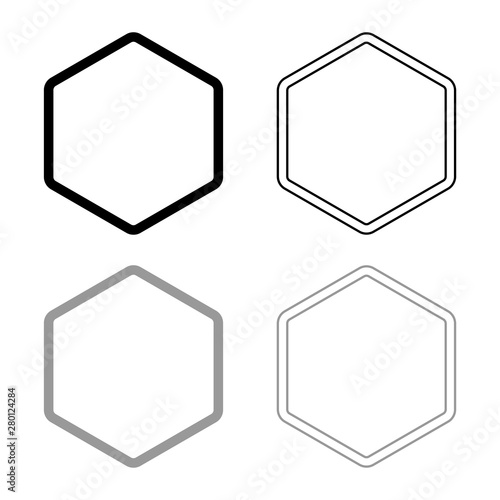 Hexagon shape element icon outline set black grey color vector illustration flat style image