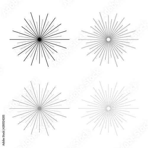 Sun rays Sunbeam concept icon outline set black grey color vector illustration flat style image