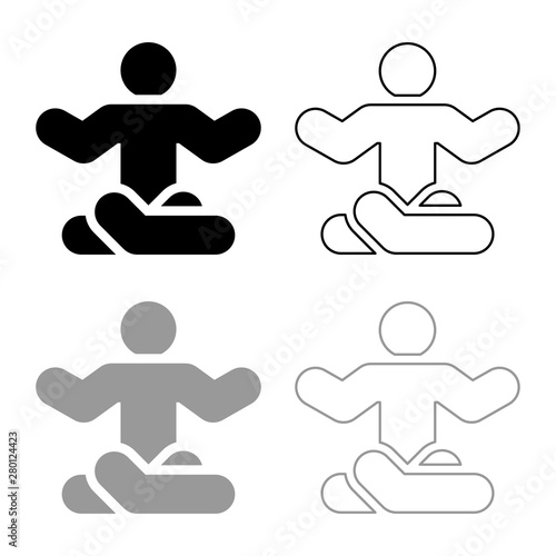 Man in yoga pose icon outline set black grey color vector illustration flat style image