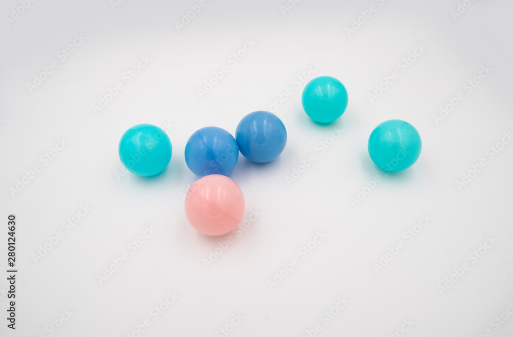 Colorful macaroon color soft plastic ocean balls isolated on white background