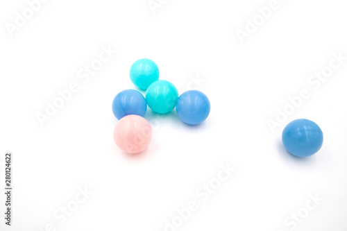 Colorful macaroon color soft plastic ocean balls isolated on white background