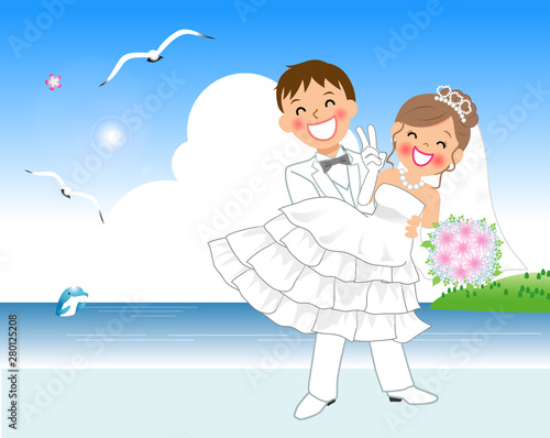 結婚式でお姫様抱っこをする新郎新婦