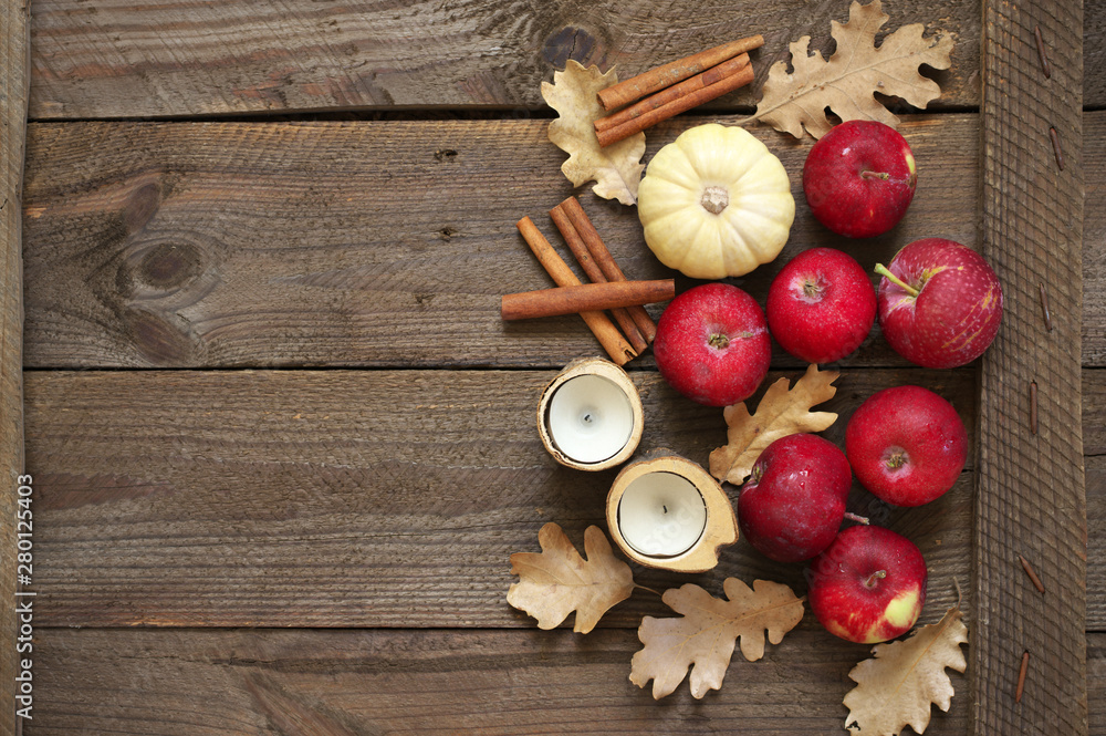 Autumn composition with red apples Autumn composition with red apples