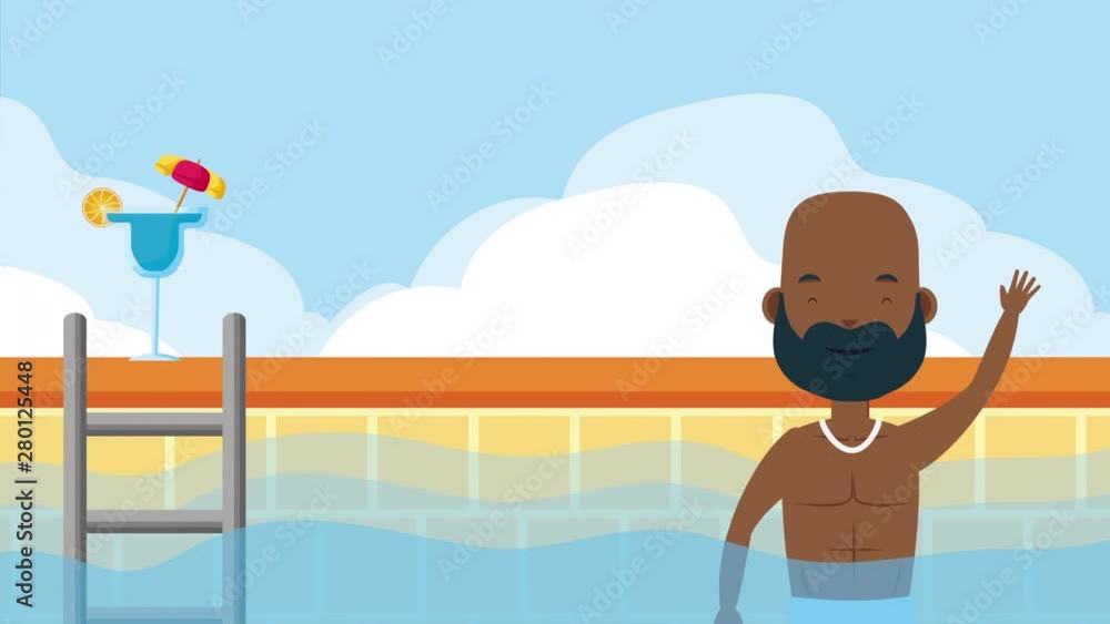 young afro man in the pool summer time young afro man in the pool summer time