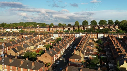 Ariel Drone Footage Of British Council Estate. Nottingham Built Up Area. People's Houses , UK British Community. Small British Community. Summer Day, Bright.