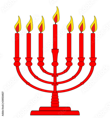 Menorh With Seven Burning Candles