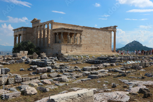 View to Erechtheion ancient Greek temple on the north side of the Athenian Acropolis in Athens Greece