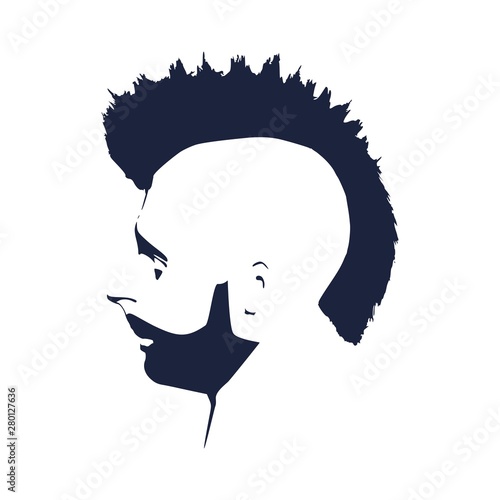 Fototapeta Naklejka Na Ścianę i Meble -  Profile view of bearded man. Male face silhouette or icon. Mohawk hair style.