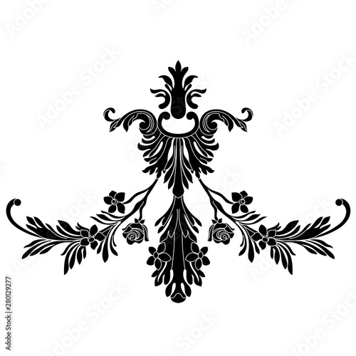Black vintage baroque ornament, corner. Retro pattern antique style acanthus.Black vintage baroque ornament, corner. Retro pattern antique style acanthus. 