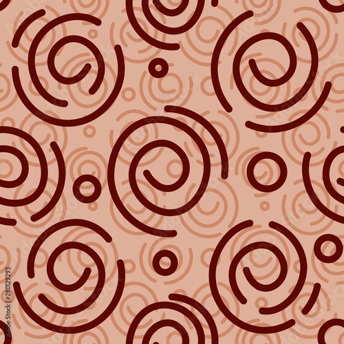 Abstract beige and brown spiral background. Vector seamless pattern. Simple design. Seamless vector texture. Paper art design. Geometric print. Space background. Pattern in vintage style
