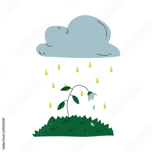 Plant Dying under Acid Rain Global Ecological Problem, Environmental Pollution Vector Illustration