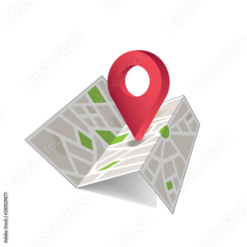 Map with a pin isolated on white - Vector