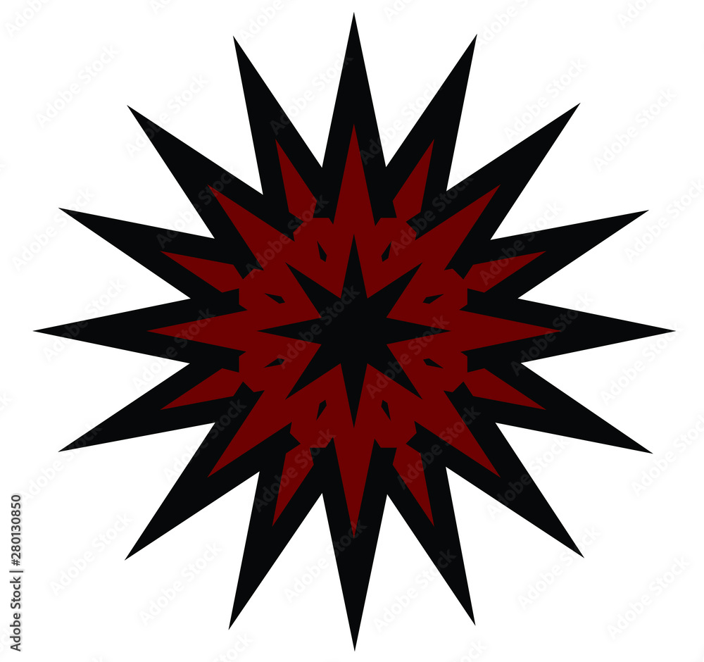 Abstract black and red vector 16 pointed chaos sun star symbol icon logo Abstract black and red vector 16 pointed chaos sun star symbol icon logo