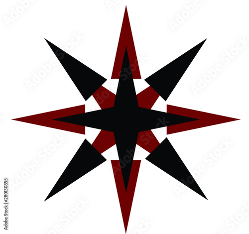 Abstract red and black colored vector 8 pointed chaos star symbol icon logo