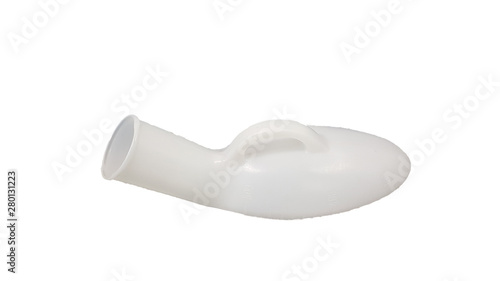 Plastic male urinal bottle Isolated on white background , easy to be used anywhere. 