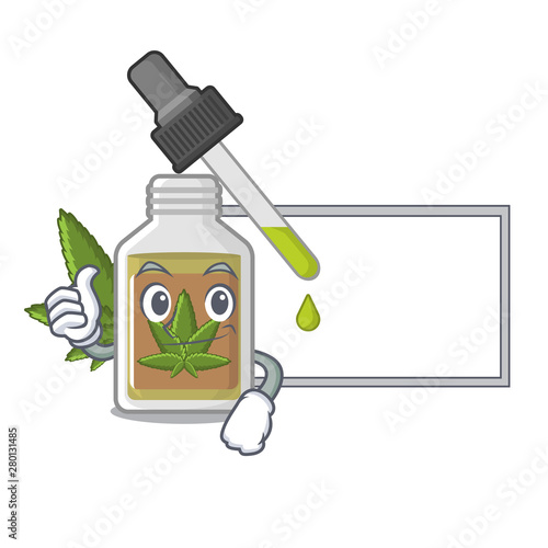 Thumbs up with board hemp oil in the character bottle
