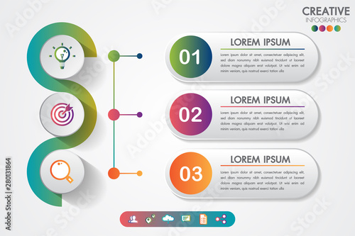 Business infographics three steps modern creative step by step can illustrate a strategy, workflow or team work.Timeline with copy space and business icons.