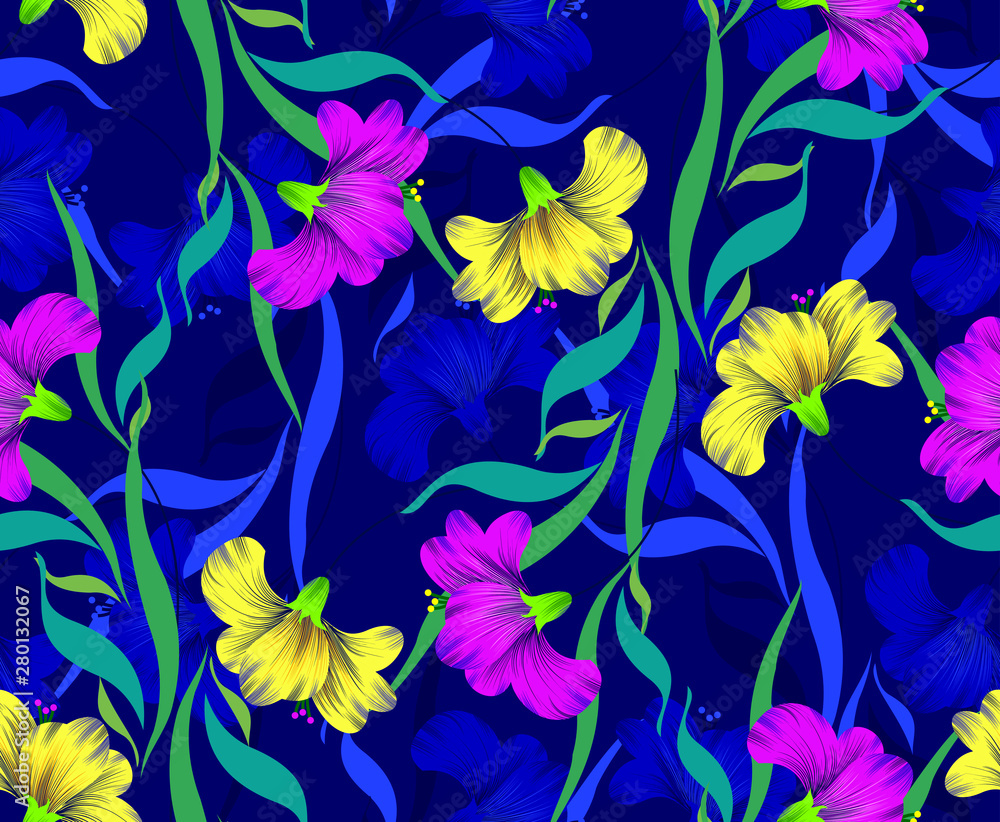 Seamless colorful fancy textile flower pattern