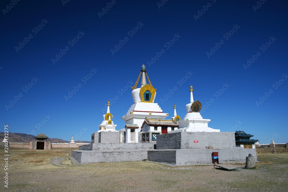 Golden Prayer Stupa in Erdene Zuu Khiid Monastery, part of the Orkhon Valley Cultural Landscape World Heritage Site, in Kharkhorin (Karakorum), Mongolia.