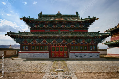 Baruun Zuu temple front view in Erdene Zuu Khiid Monastery, part of the Orkhon Valley Cultural Landscape World Heritage Site, in Kharkhorin (Karakorum), Mongolia. photo