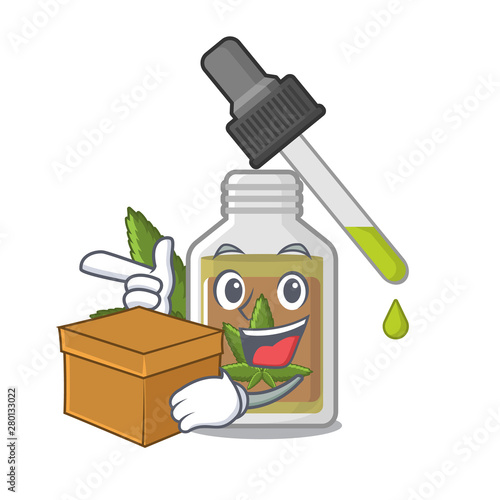 With box hemp oil in the cartoon shape