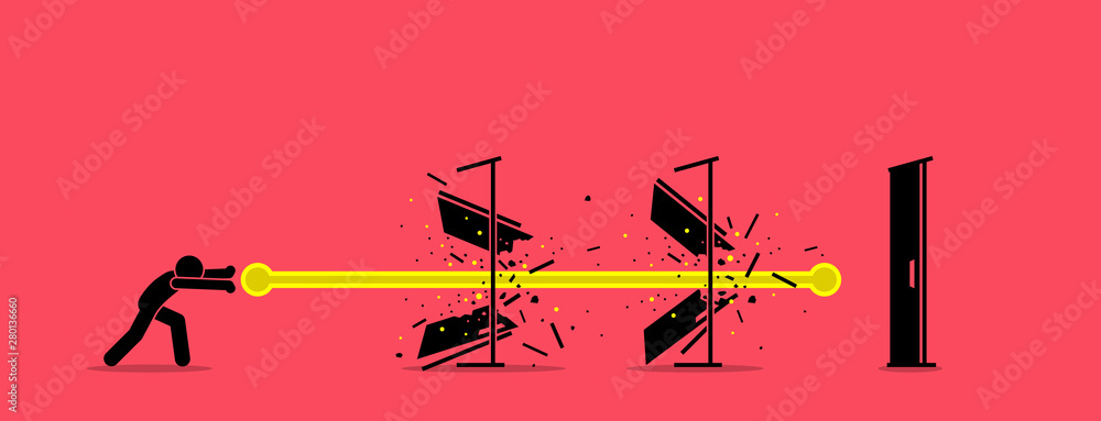 Stick figure man destroying all door with an energy fireball power ...