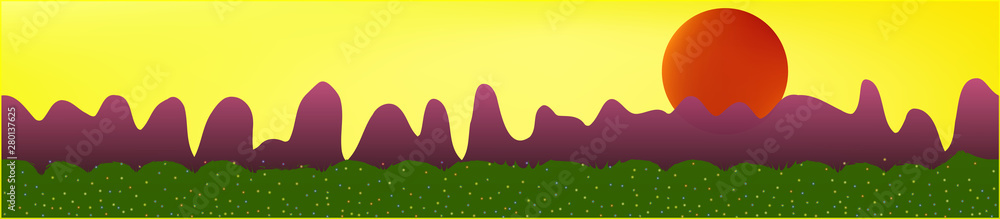 Yellow sky, and mountains landscape. 