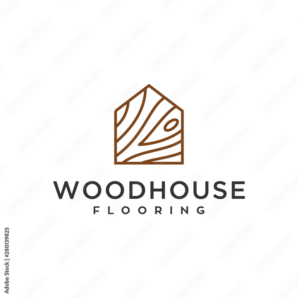 wood house home grain timber lumber vector icon logo design Stock