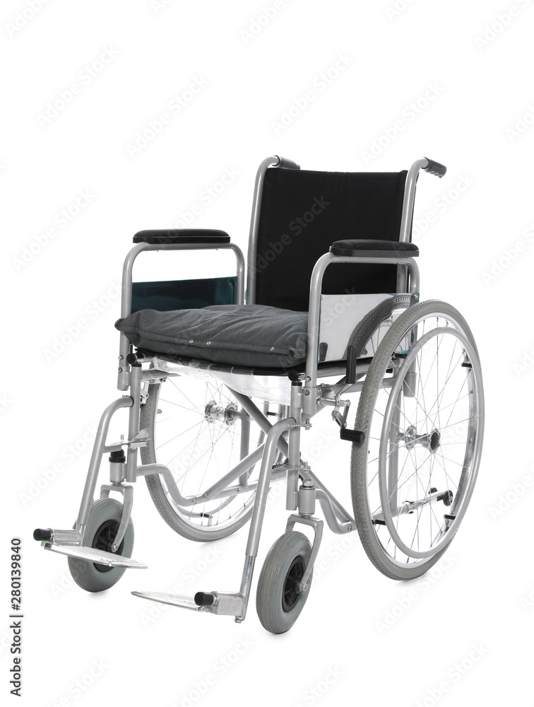 Modern empty wheelchair isolated on white