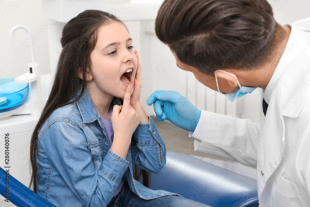 Professional dentist working with little girl in clinic Professional dentist working with little girl in clinic