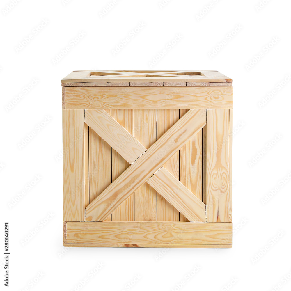 One closed wooden crate isolated on white