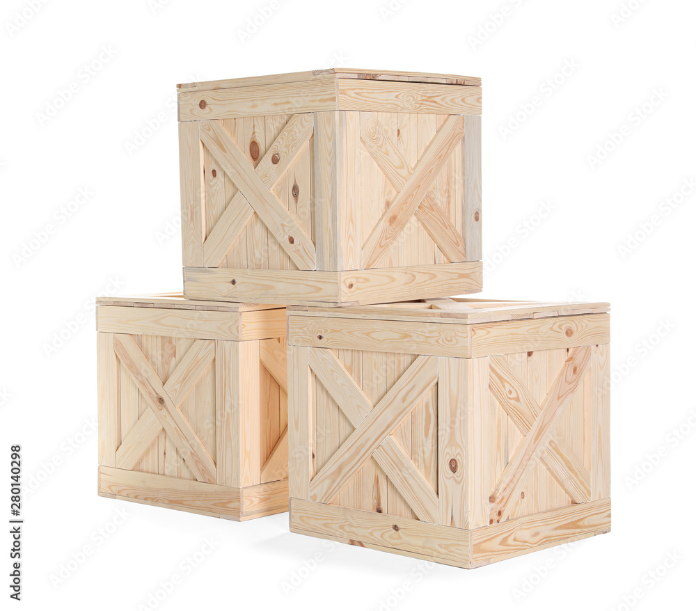 Group of wooden crates isolated on white Group of wooden crates isolated on white