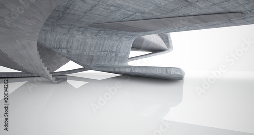 Abstract architectural smooth concrete interior of a minimalist house. 3D illustration and rendering.