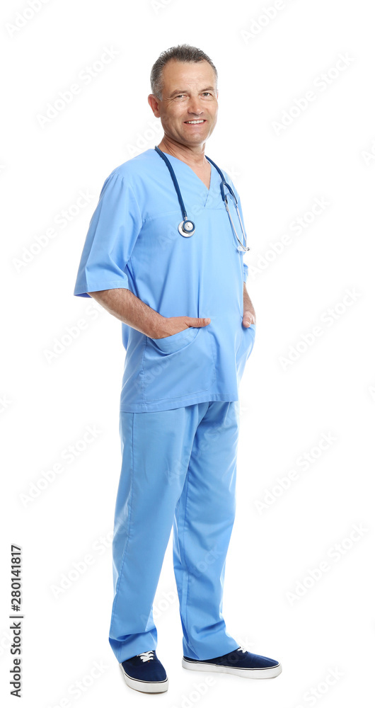 Full length portrait of experienced doctor in uniform on white background. Medical service Full length portrait of experienced doctor in uniform on white background. Medical service