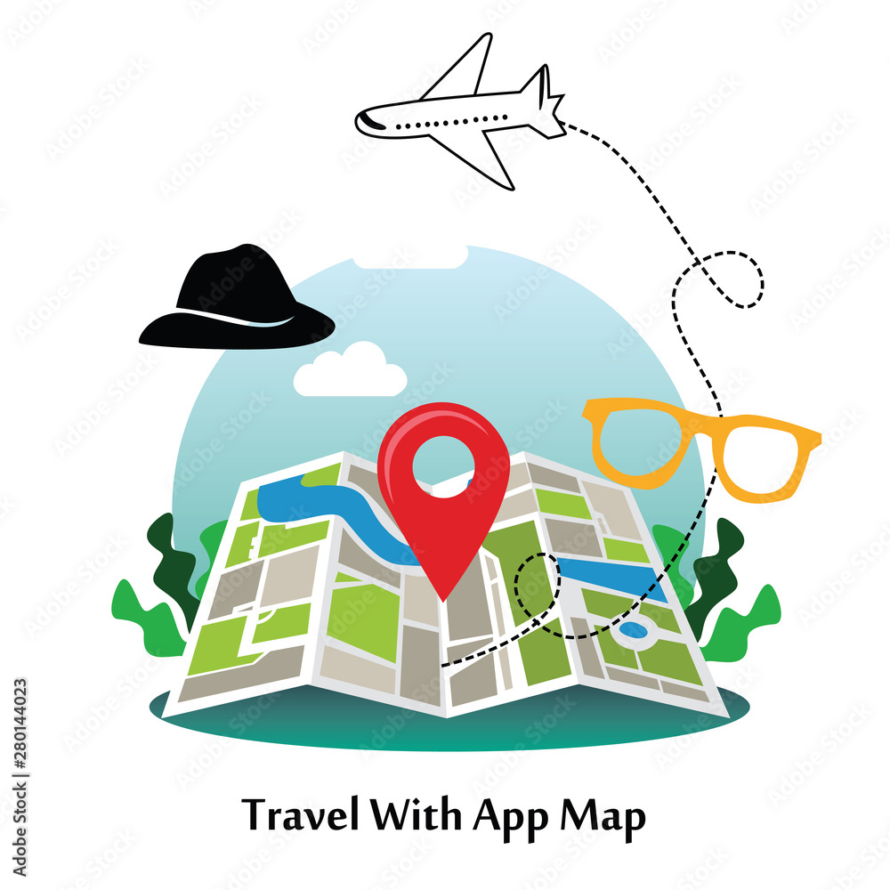 Obraz premium Travel With App Map Vector Template Design Illustration