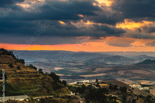 Wonderful Sicilian Landscape at Sunset During a Cloudy Day, Mazzarino, Caltanissetta, Sicily, Italy, Europe © Simoncountry
