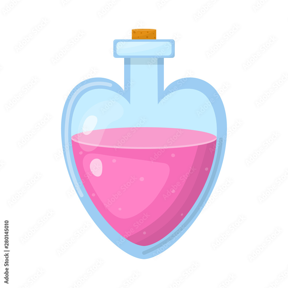 Magic potion in bottle with pink liquid isolated on white background. Chemical or alchemy elixir. Vector illustration for any design. Magic potion in bottle with pink liquid isolated on white background. Chemical or alchemy elixir. Vector illustration for any design.