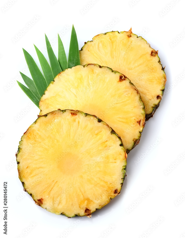 Pineapples fruits isolated on white backgrounds. Ananas fruits with leaves. Pineapples fruits isolated on white backgrounds. Ananas fruits with leaves.