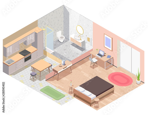 Interior Furniture Isometric Colored Composition © Macrovector
