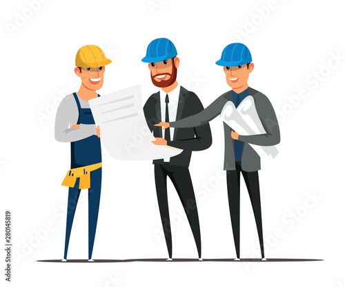 Foreman and architects flat vector illustration