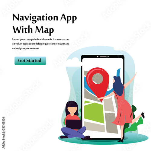 Navigation App With Map Vector Template Design Illustration