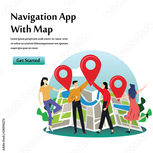 Navigation App With Map Vector Template Design Illustration