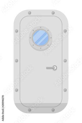 Ship cabin metal door flat vector illustration photo