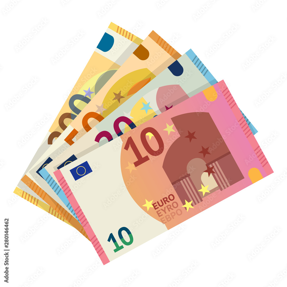 Euro banknotes flat vector illustration - obrazy, fototapety, plakaty 